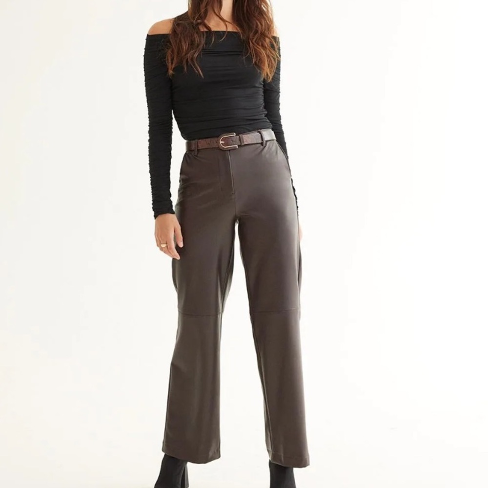Wide-Leg High-Rise Stretch Faux Leather Pants